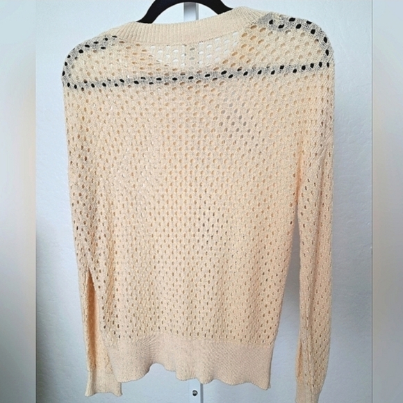 Cream Crew Neck Open-Knit Top with Long Sleeves Size Large - Picture 6 of 8